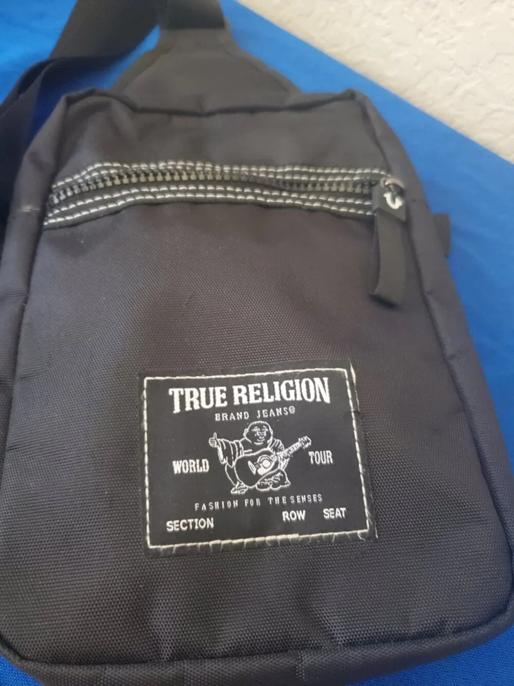True Religion Yeta Black Canvas Sling Crossbody Bag One Size